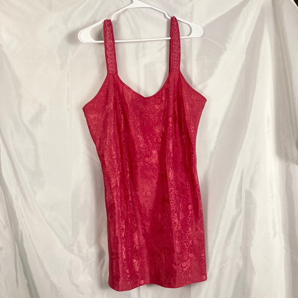 L Angelique Vintage Hot Pink Floral Jacquard Satin Nightgown Chemise 00313HHZ